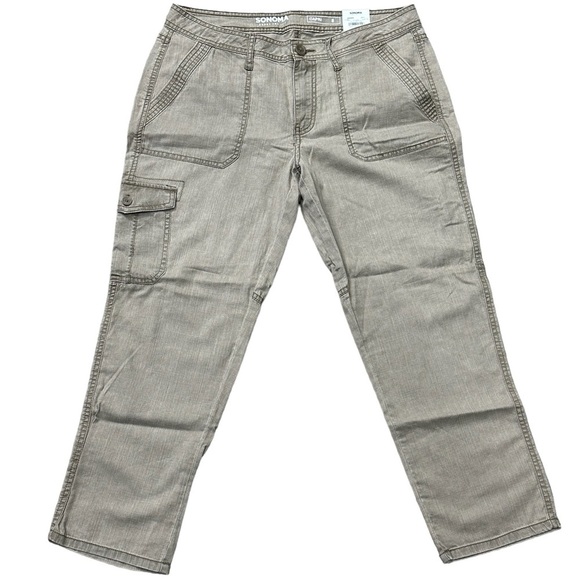 Women's Sonoma 8 Medium Capri Pants Cargo Twill Fossil Tan Straight Mid Rise NWT - Picture 3 of 11
